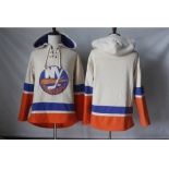 Men's New York Islanders Blank Cream Sawyer Hooded Sweatshirt Stitched NHL Jersey