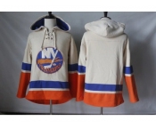 Men's New York Islanders Blank Cream Sawyer Hooded Sweatshirt Stitched NHL Jersey