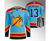 Men's Florida Panthers #13 Sam Reinhart Blue 2023 Stanley Cup Final Reverse Retro Stitched Jersey