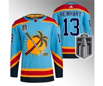 Men's Florida Panthers #13 Sam Reinhart Blue 2023 Stanley Cup Final Reverse Retro Stitched Jersey