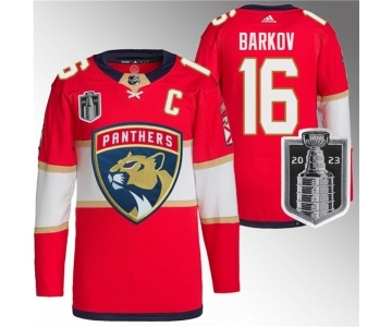 Men's Florida Panthers #16 Aleksander Barkov Red 2023 Stanley Cup Final Stitched Jersey