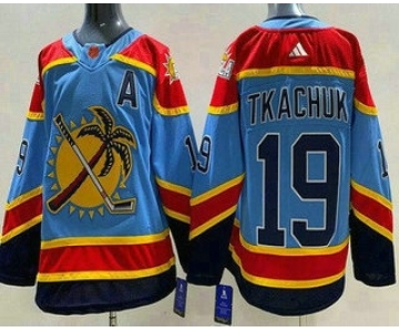 Men's Florida Panthers #19 Matthew Tkachuk Blue 2022 Reverse Retro Authentic Jersey