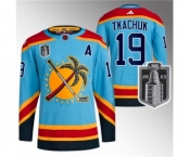 Men's Florida Panthers #19 Matthew Tkachuk Blue 2023 Stanley Cup Final Reverse Retro Stitched Jersey