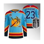 Men's Florida Panthers #23 Carter Verhaeghe Blue 2023 Stanley Cup Final Reverse Retro Stitched Jersey