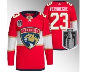 Men's Florida Panthers #23 Carter Verhaeghe Red 2023 Stanley Cup Final Stitched Jersey