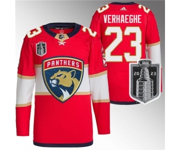 Men's Florida Panthers #23 Carter Verhaeghe Red 2023 Stanley Cup Final Stitched Jersey