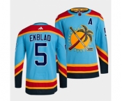 Men's Florida Panthers #5 Aaron Ekblad Blue 2022 Reverse Retro Stitched Jersey