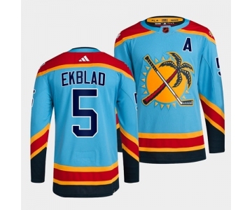 Men's Florida Panthers #5 Aaron Ekblad Blue 2022 Reverse Retro Stitched Jersey