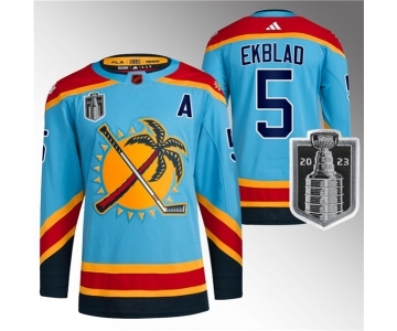 Men's Florida Panthers #5 Aaron Ekblad Blue 2023 Stanley Cup Final Reverse Retro Stitched Jersey