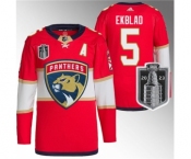 Men's Florida Panthers #5 Aaron Ekblad Red 2023 Stanley Cup Final Stitched Jersey