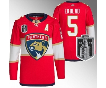 Men's Florida Panthers #5 Aaron Ekblad Red 2023 Stanley Cup Final Stitched Jersey