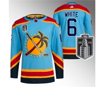 Men's Florida Panthers #6 Colin White Blue 2023 Stanley Cup Final Reverse Retro Stitched Jersey