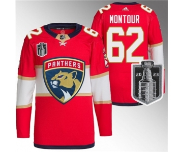 Men's Florida Panthers #62 Brandon Montour Red 2023 Stanley Cup Final Stitched Jersey