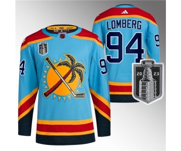 Men's Florida Panthers #94 Ryan Lomberg Blue 2023 Stanley Cup Final Reverse Retro Stitched Jersey