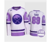 Men Buffalo Sabres #89 Alex Tuch Fights Purple White Cancer Blue Stitched Jersey