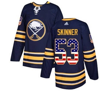 Men's Sabres #53 Jeff Skinner Navy Blue Home USA Flag Stitched Hockey Jersey