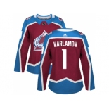 Women Adidas Colorado Avalanche #1 Semyon Varlamov Burgundy Home Authentic Stitched NHL Jersey