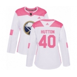 Women's Adidas Buffalo Sabres #40 Carter Hutton Authentic White-Pink Fashion NHL Jersey