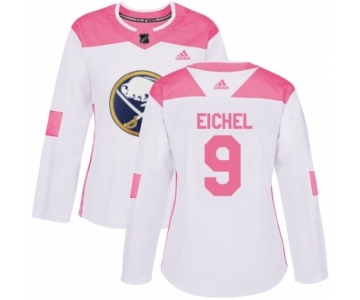 Women's Adidas Buffalo Sabres #9 Jack Eichel Authentic White-Pink Fashion NHL Jersey