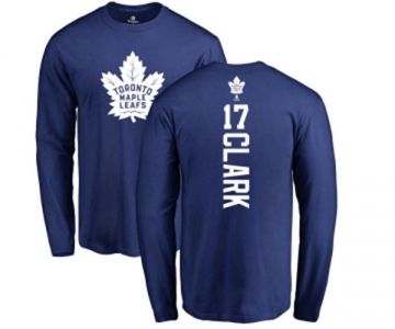 NHL Adidas Toronto Maple Leafs #17 Wendel Clark Royal Blue Backer Long Sleeve T-Shirt