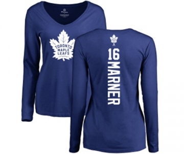 NHL Women Adidas Toronto Maple Leafs #16 Mitchell Marner Royal Blue Backer Long Sleeve T-Shirt