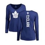 NHL Women Adidas Toronto Maple Leafs #17 Wendel Clark Royal Blue Backer Long Sleeve T-Shirt