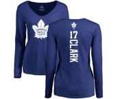 NHL Women Adidas Toronto Maple Leafs #17 Wendel Clark Royal Blue Backer Long Sleeve T-Shirt