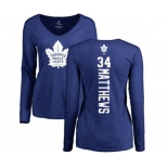 NHL Women Adidas Toronto Maple Leafs #34 Auston Matthews Royal Blue Backer Long Sleeve T-Shirt