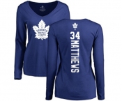 NHL Women Adidas Toronto Maple Leafs #34 Auston Matthews Royal Blue Backer Long Sleeve T-Shirt