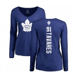 NHL Women Adidas Toronto Maple Leafs #91 John Tavares Royal Blue Backer Long Sleeve T-Shirt