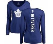 NHL Women Adidas Toronto Maple Leafs #91 John Tavares Royal Blue Backer Long Sleeve T-Shirt