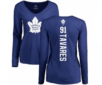 NHL Women Adidas Toronto Maple Leafs #91 John Tavares Royal Blue Backer Long Sleeve T-Shirt