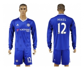 Chelsea #12 Mikel Home Long Sleeves Soccer Club Jersey