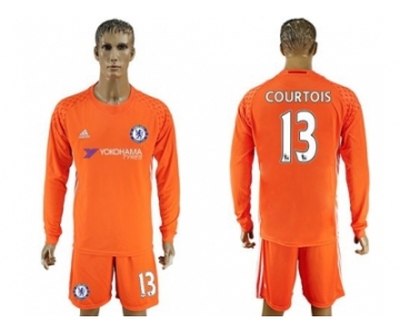 Chelsea #13 Courtois Orange Goalkeeper Long Sleeves Soccer Club Jersey