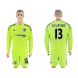 Chelsea #13 Courtois Shiny Green Goalkeeper Long Sleeves Soccer Club Jersey