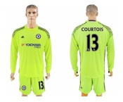 Chelsea #13 Courtois Shiny Green Goalkeeper Long Sleeves Soccer Club Jersey