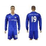 Chelsea #19 Diego Costa Home Long Sleeves Soccer Club Jersey