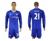 Chelsea #21 Matic Home Long Sleeves Soccer Club Jersey