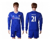 Chelsea #21 Matic Home Long Sleeves Soccer Club Jerseys