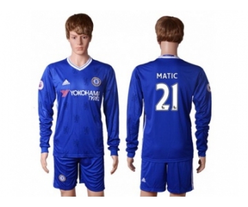 Chelsea #21 Matic Home Long Sleeves Soccer Club Jerseys