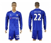 Chelsea #22 Willian Home Long Sleeves Soccer Club Jersey