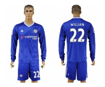 Chelsea #22 Willian Home Long Sleeves Soccer Club Jersey