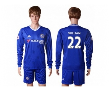 Chelsea #22 Willian Home Long Sleeves Soccer Club Jerseys