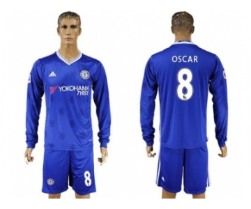 Chelsea #8 Oscar Home Long Sleeves Soccer Club Jersey