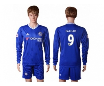 Chelsea #9 Falcao Home Long Sleeves Soccer Club Jerseys