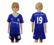 Chelsea #19 Diego Costa Blue Home Kid Soccer Club Jerseys