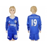 Chelsea #19 Diego Costa Home Long Sleeves Kid Soccer Club Jersey