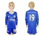 Chelsea #19 Diego Costa Home Long Sleeves Kid Soccer Club Jersey