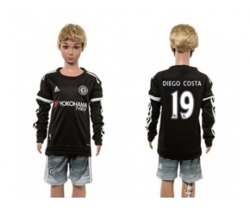 Chelsea #19 Diego Costa SEC Away Long Sleeves Kid Soccer Club Jersey