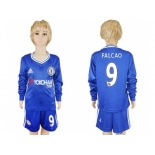 Chelsea #9 Falcao Home Long Sleeves Kid Soccer Club Jersey